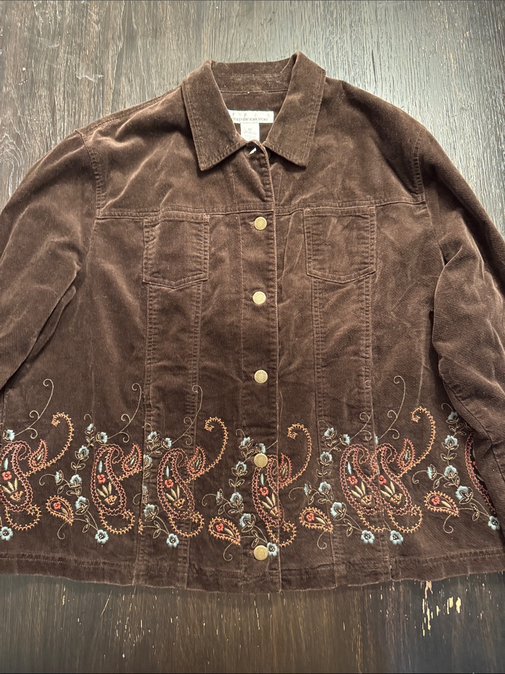 Jones New York Brown Corduroy Embroidered Jean Jacket